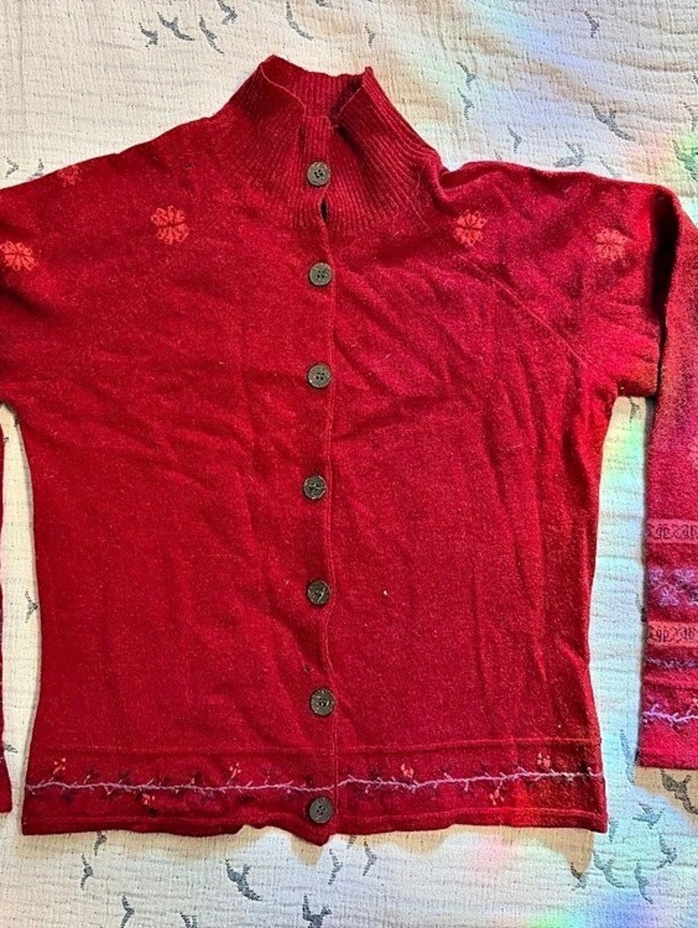 100% Wool Garnet Hill Floral Cardigan